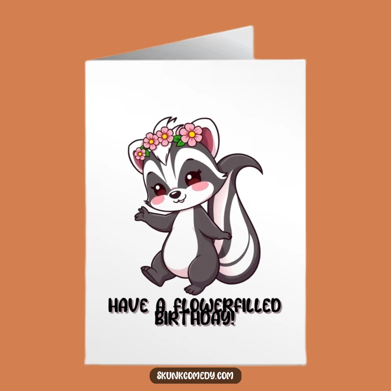 Free Printable Birthday Card: Twirling Skunk Flower Crown for Fun!