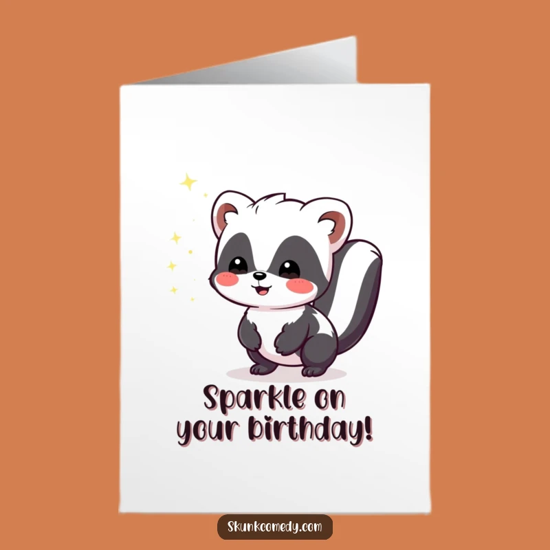 Free Printable Kawaii Skunk Birthday Card: Sparkles of Joy Downloadable Gift