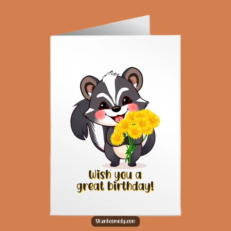 Joyful Free Printable Birthday Card: Skunk Dandelions! Hilarious Downloadable Gift.
