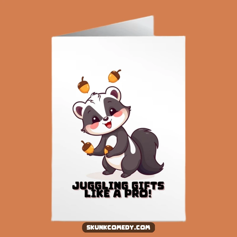 Juggling Skunk Birthday Card: Free Printable Fun Greeting for Acorn Lovers