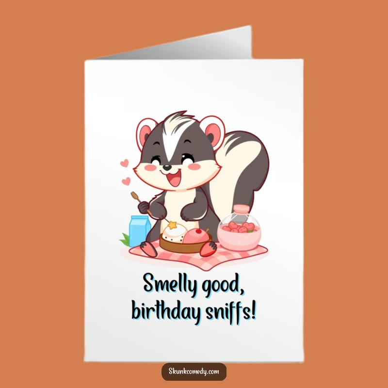 Funny Free Printable Birthday Card: Smiling Skunk Picnic Fun, Downloadable Gift!