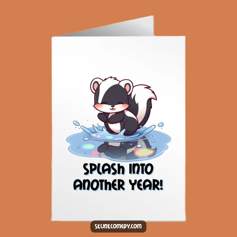 Joyful Free Printable Birthday Card: Skunk Rainbow Splash! Fun Downloadable Gift.