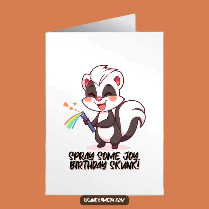 Free Printable Birthday Card: Funny Skunk Rainbow Spray - Hilarious Downloadable Gift!