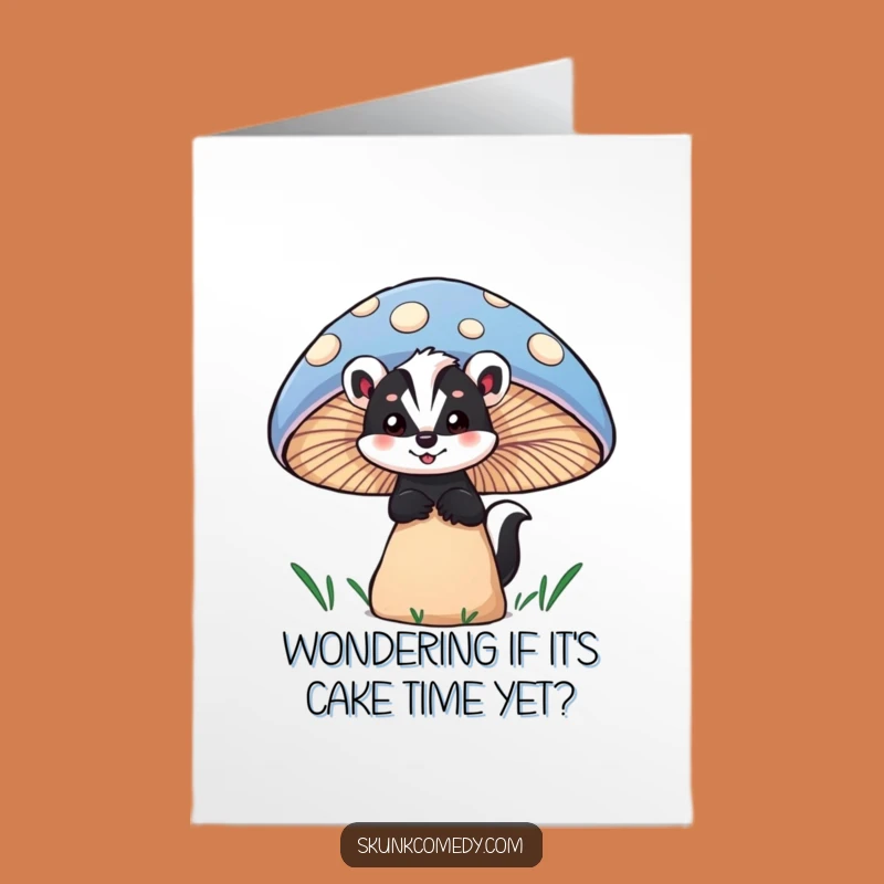Free Printable Birthday Card: Curious Skunk Mushroom Art, Magical Downloadable Gift