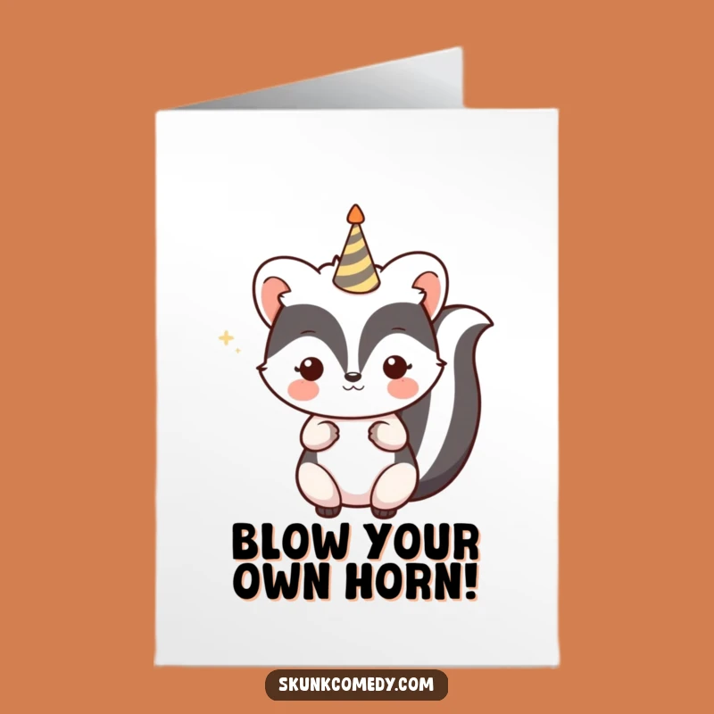 Free Printable Kawaii Skunk Congrats Card: Party Horn Skunk Cheers Your Success!