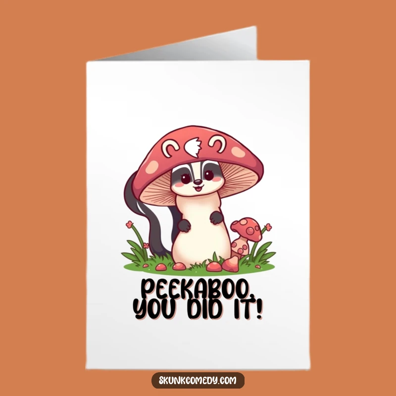 Free Printable Congrats Card: Cheeky Skunk Mushroom Surprise Downloadable Gift