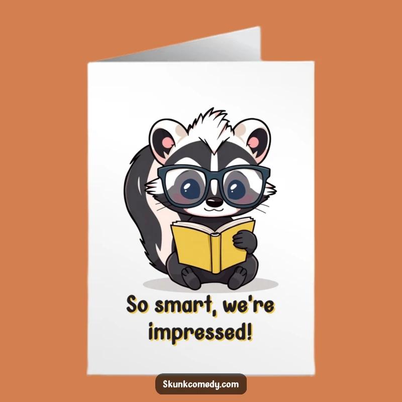 Free Printable Congrats Card: Scholarly Skunk Book Congratulations - Funny Downloadable Surprise