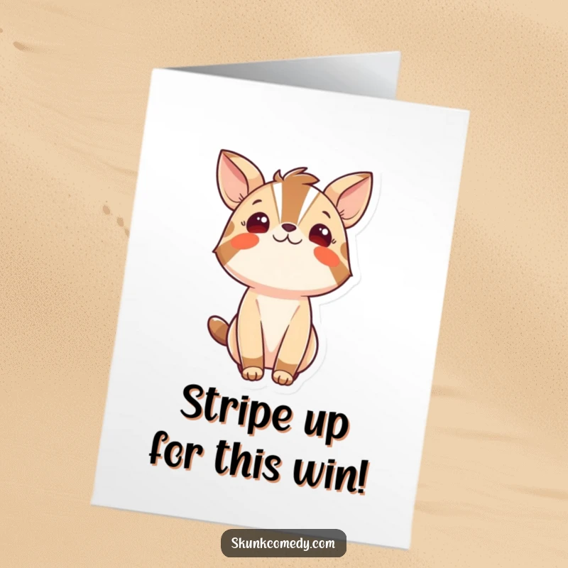 Funny free printable congratulations card showing a bold striped animal looking up with pure wonder and hopeful anticipation.