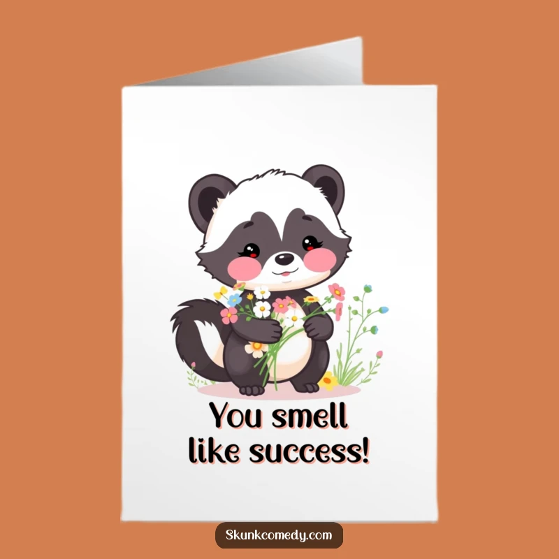 Free Printable Skunk Congrats Card: Blooming Success, Funny Downloadable Gift