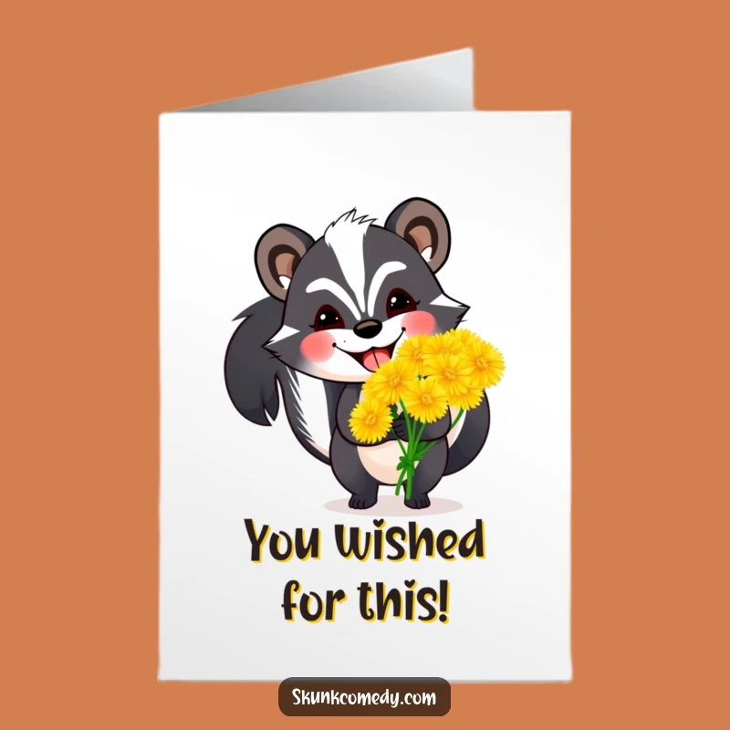 Grinning Free Printable Congratulations Card: Skunk Dandelions! Downloadable Gift.