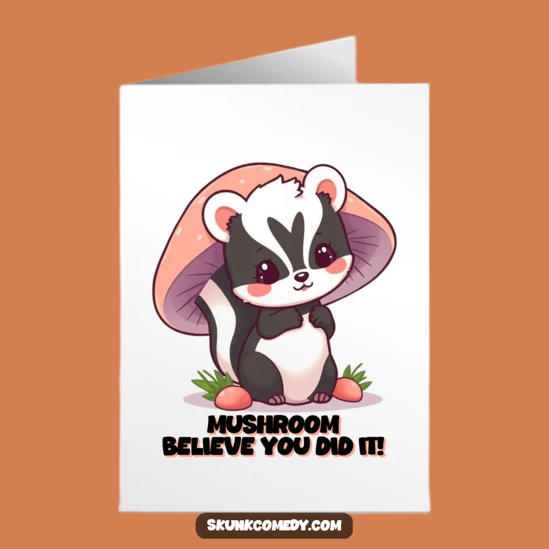 Free Printable Congrats Skunk Card: Kawaii Mushroom Surprise Funny Downloadable Gift
