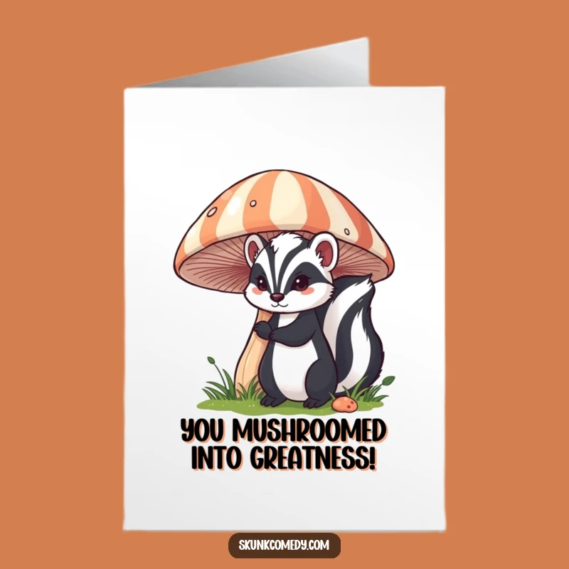 Free Printable Congrats Card: Mushroom Skunk Peek Funny Downloadable Gift