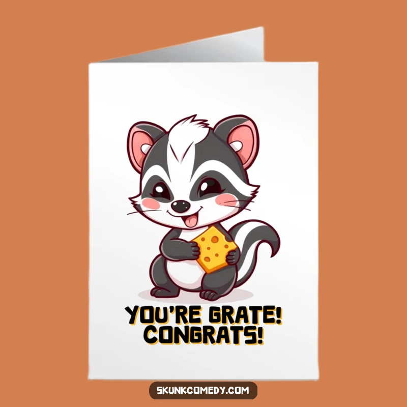 Free Printable Kawaii Skunk Congrats Card: Cheesy Grin for Your Success