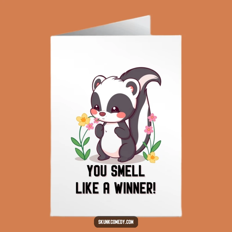 Free Printable Congrats Card: Kawaii Skunk Blooms for Your Success