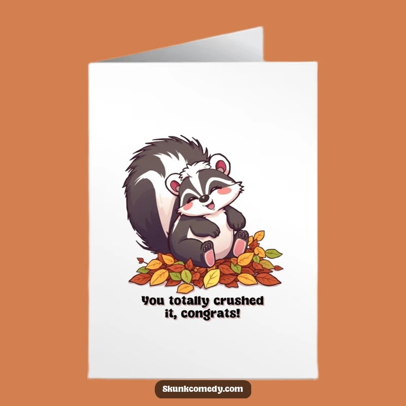 Free Printable Skunk Congrats Card: Leaf Tumbler, Downloadable Celebration