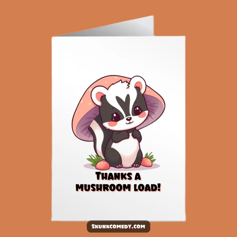 Free Printable Thank You Skunk Card: Kawaii Mushroom Gratitude Downloadable Gift