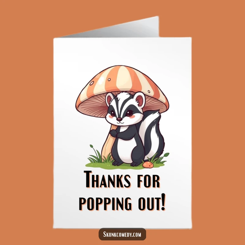 Free Printable Thank You Card: Mushroom Skunk Peek Funny Downloadable Gift