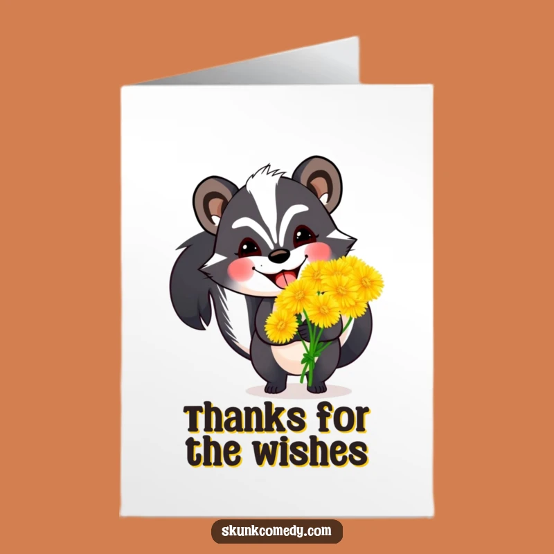 Happy Free Printable Thank You Card: Skunk Dandelion Bouquet! Downloadable Gift.