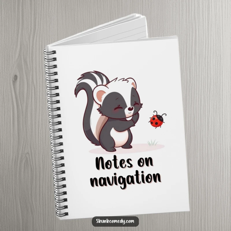 Funny skunk notebook with a skunk guiding a ladybug, perfect for journaling with a message of kindness.