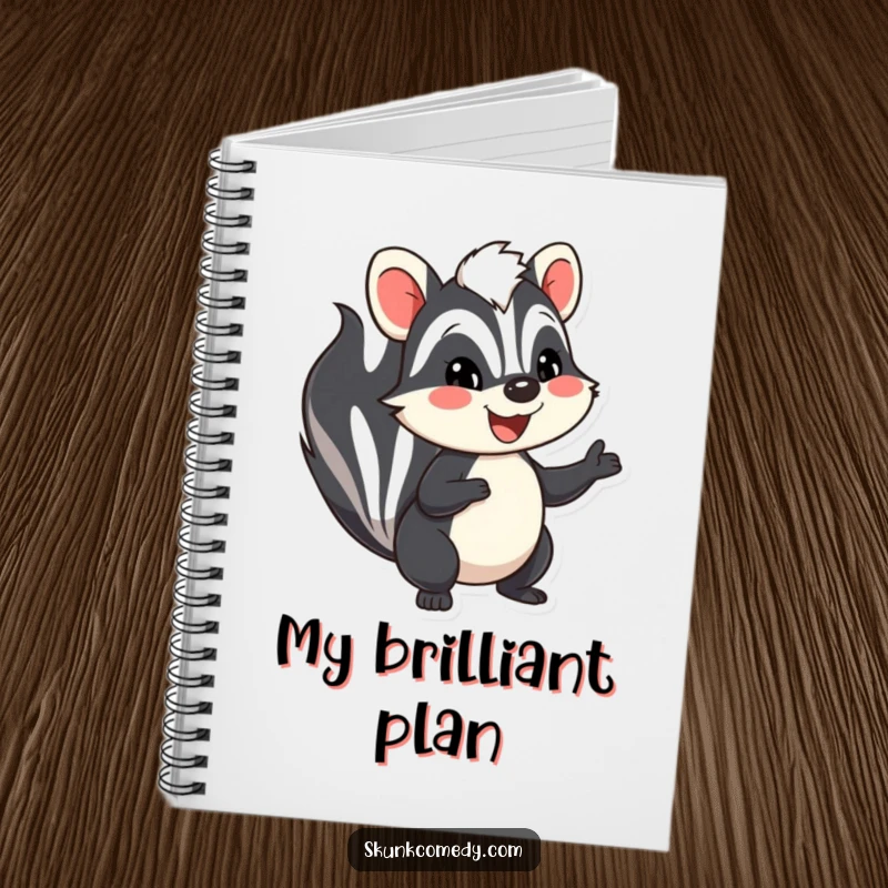 Funny skunk notebook, a smiling skunk waving friendly, perfect for notes and as a funny gift.