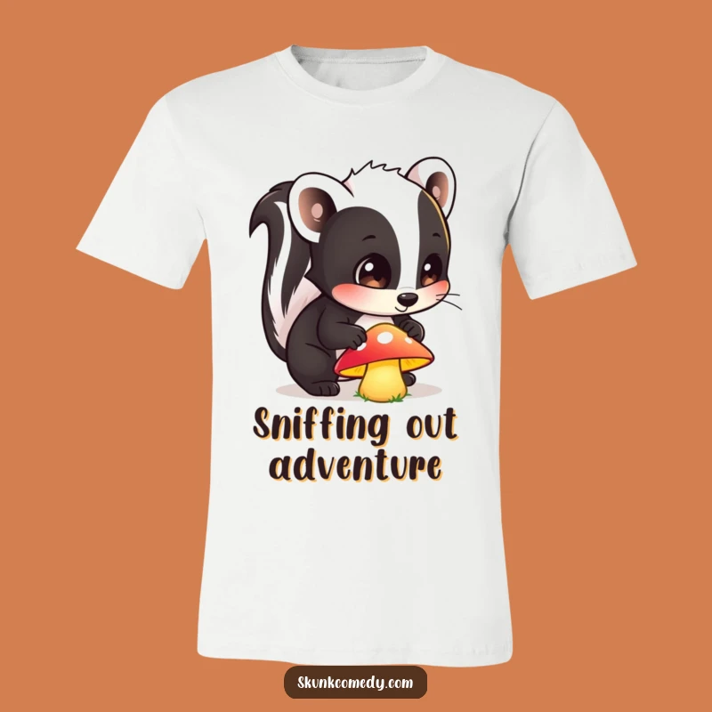 Funny Skunk Mushroom Tee: Curious Forest Discovery Shirt, Hilarious Nature Gift