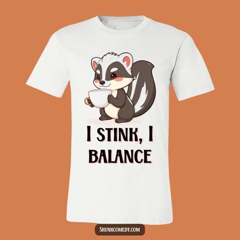 Funny Skunk Teacup Balance T-Shirt: A Comical Tee for Skunk Lovers and Humor Seekers