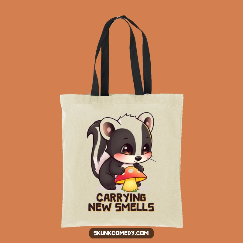 Funny Skunk Mushroom Tote Bag: Forest Discovery Carryall, Perfect Humorous Gift