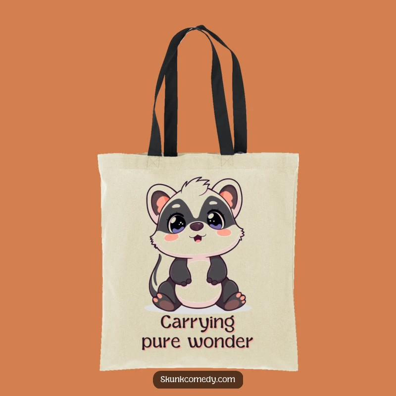Charming Funny Kawaii Skunk Tote: Surprised expression, a practical funny gift for everyday reactions.